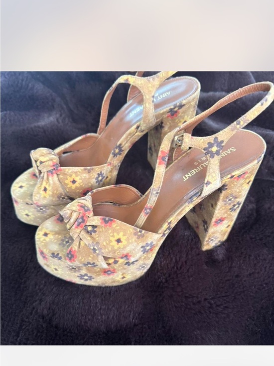 Saint Laurent Multicolor Floral Platform Slingback Heels